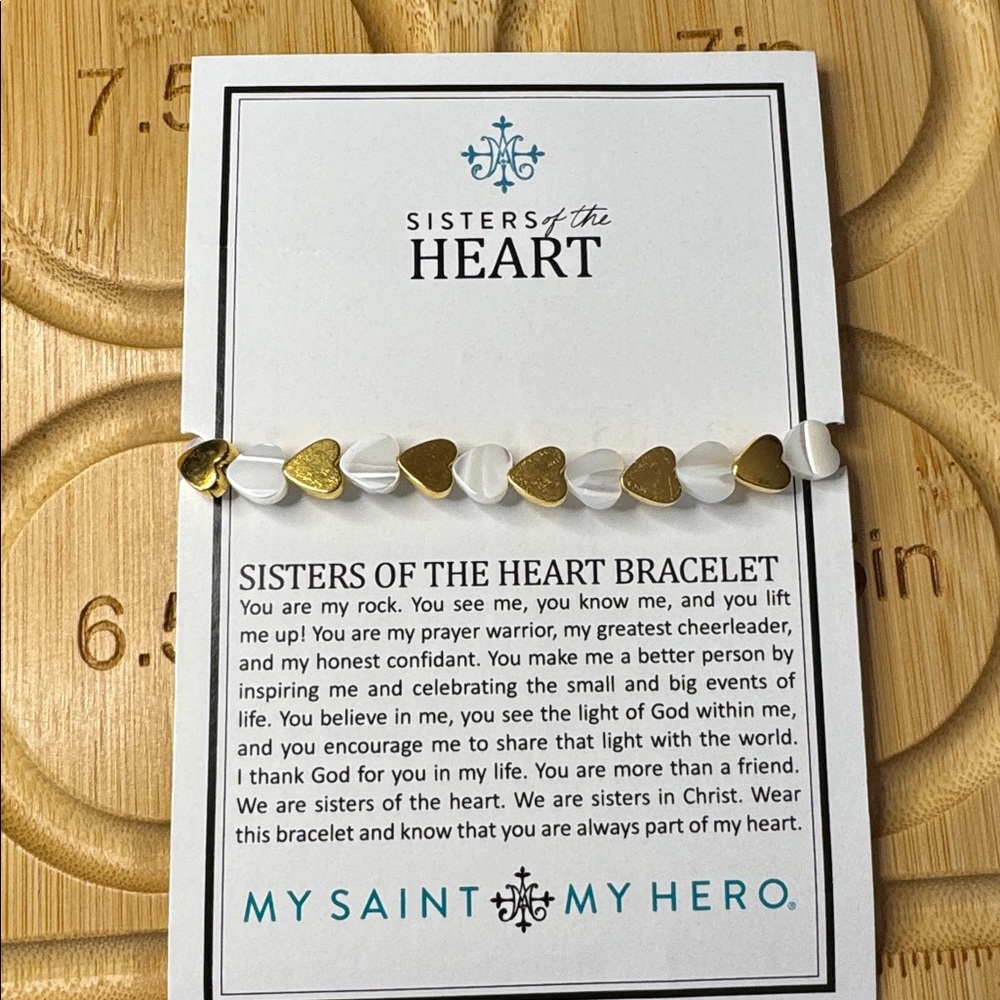 Sisters of The Heart Mother of Pearl & Gold tone Hearts Bracelet - Picture 9 of 13